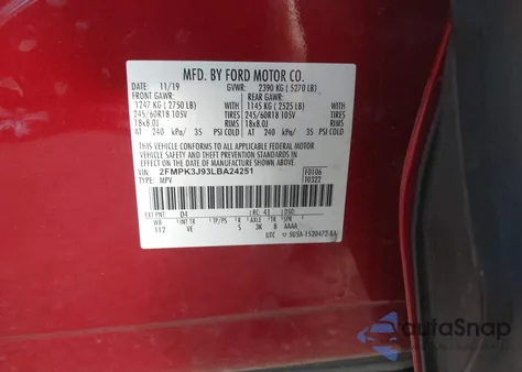 2020 Ford Edge Sel из США, поврежденный, VIN 2FMPK3J93LBA24251